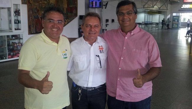 Roberto Rocha, Hélio Soares e Flávio Dino no aeroporto Marechal Cunha Machado