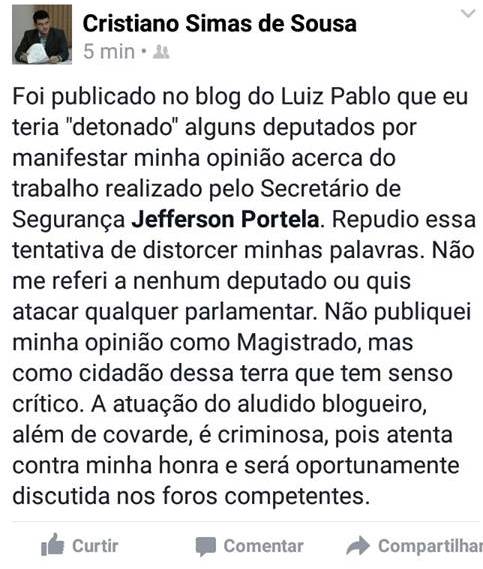 Juiz Cristiano Simas de Sousa - facebook