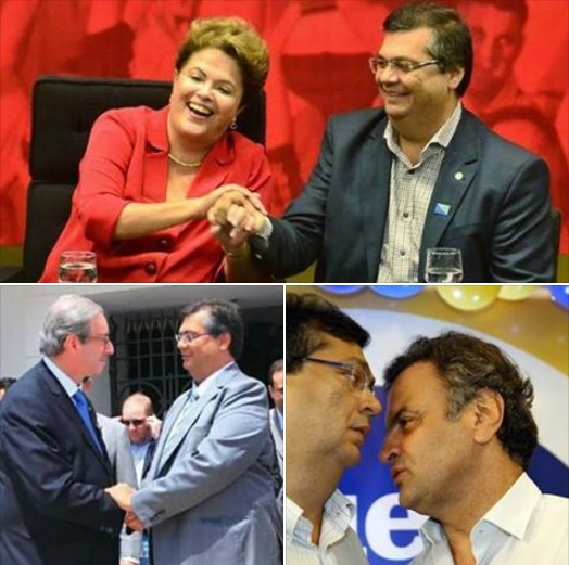 Flávio Dino com Dilma, Eduardo Cunha e Aécio Neves