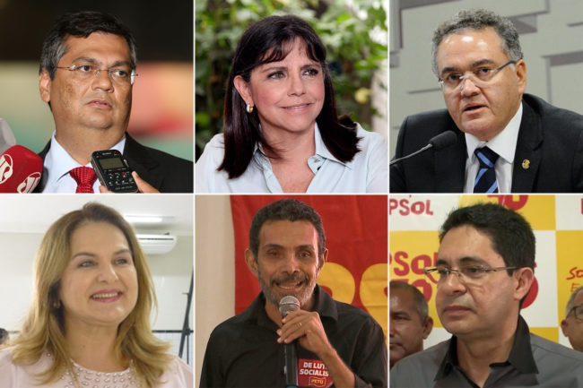 Os candidatos ao governo do Maranhão Flávio Dino (PCdoB), Roseana Sarney (MDB), Roberto Rocha (PSDB), Maura Jorge (PSL), Ramon Zapata (PSTU) e Odívio Neto (PSOL)