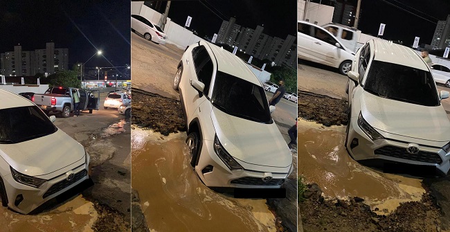 Toyota RAV4 é ‘engolido’ por cratera em rua de São Luís