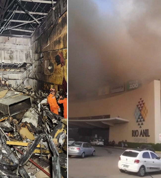 Escombros do incêndio na sala de cinema do Rio Anil Shopping, em São Luís-MA