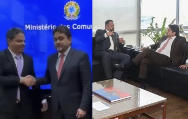 Luciano Genésio e Juscelino Filho; Diogo Tito e o ministro Juscelino Filho durante encontro “secreto” em Brasília