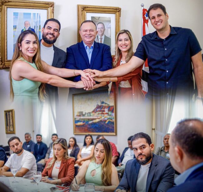 Primeira-dama Dra. Eva Curió, prefeito Paulo Curió, governador Carlos Brandão, vice-prefeita Tânya Mendes e o secretário Orleans Brandão